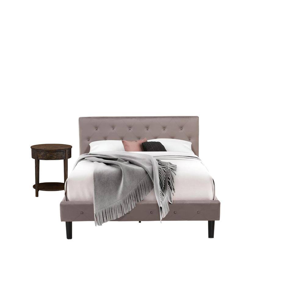 Alt View 4. East West Furniture - NL14Q-1HI07 2 Piece Bed Set - 1 Bed Brown Taupe Velvet Fabric Headboard and 1 Night Stand - Distressed Jacobean Finish - Taupe Brown.