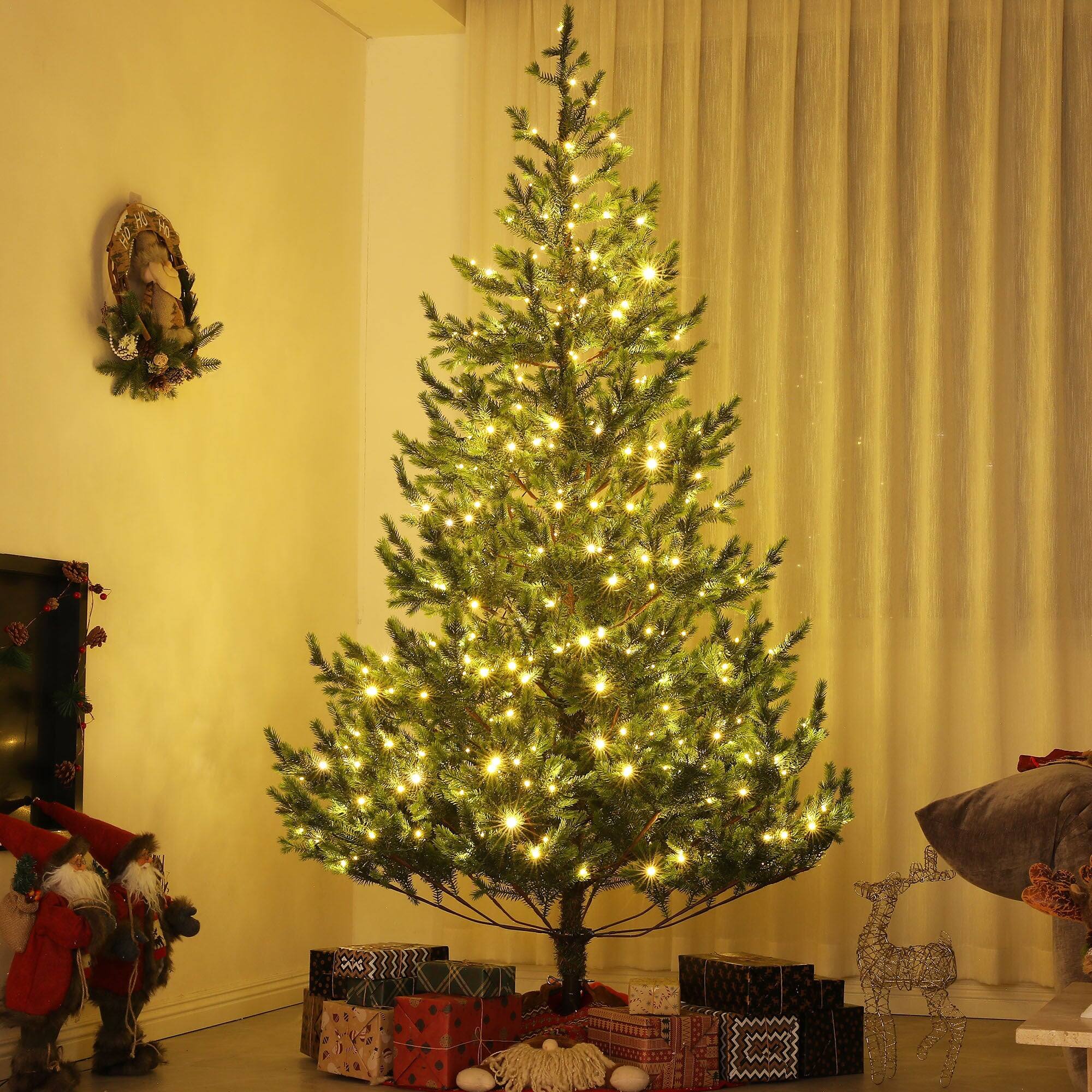 Angle. BreeBe - 7ft Artificial Prelit Christmas Tree - Green.