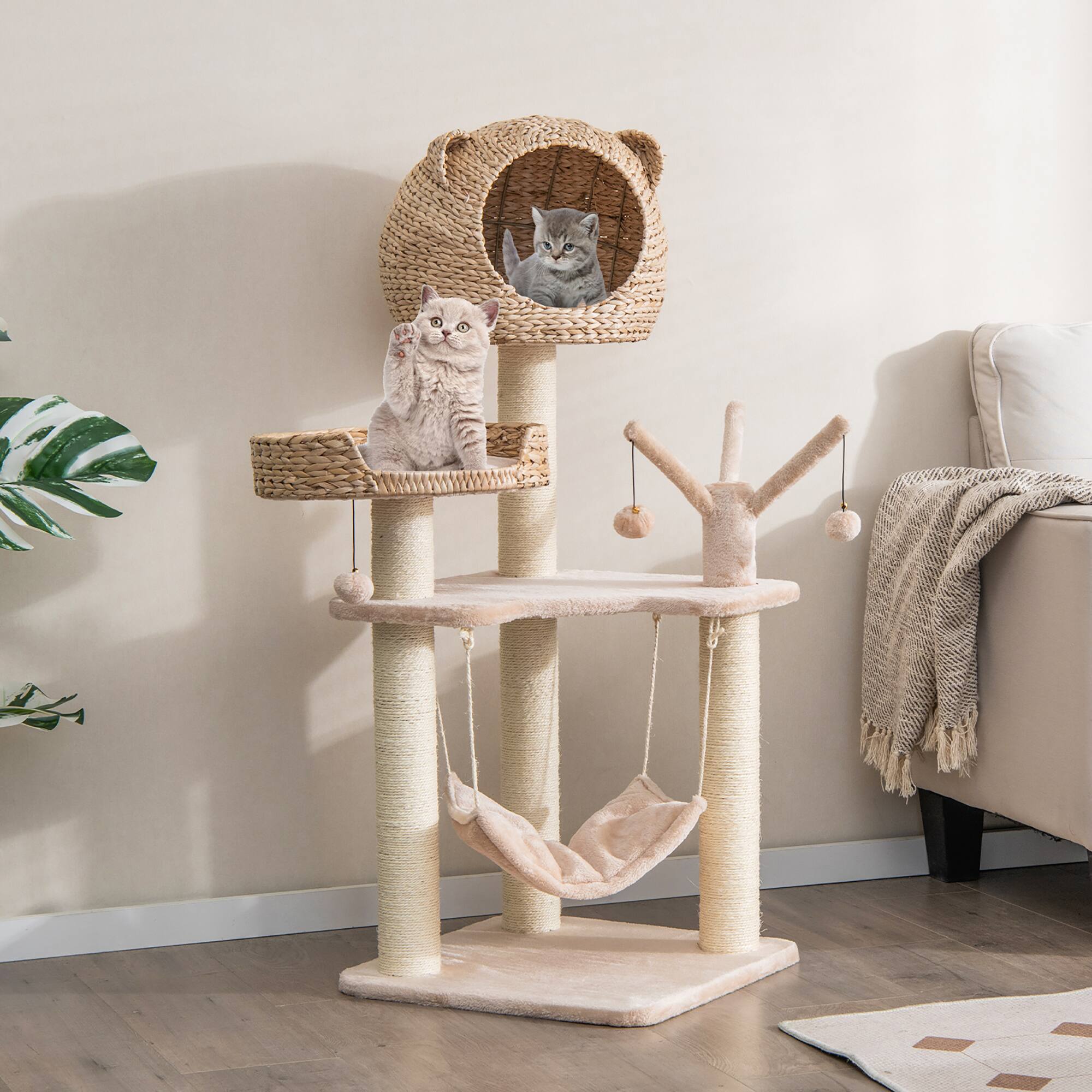 Alt View 1. Costway - Costway 48" Tall Cat Tree Tower Multi-Level Play Activity Center withCondo Hammock Cushion - Natural.