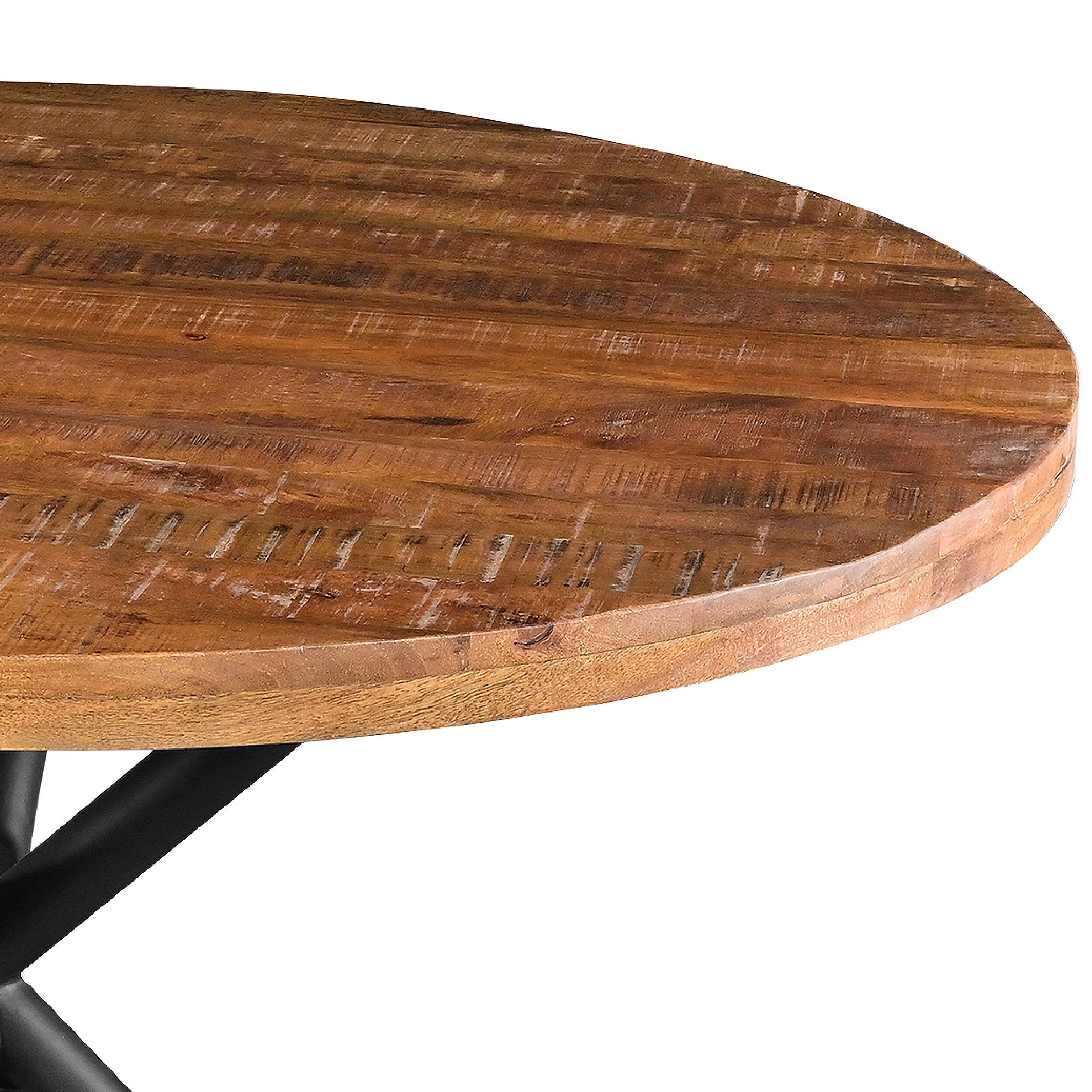 Alt View 4. Manhattan Lane - 48 Inch Handcrafted Dining Table, Solid Mango Wood Round Top with Iron Crisscrossed Legs - Brown, Black.