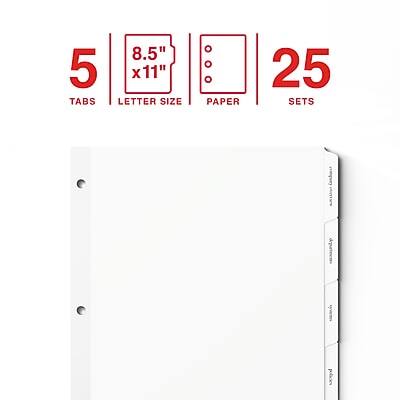 5 Tabs  
8.5" x 11" Letter Size Paper  
25 Sets