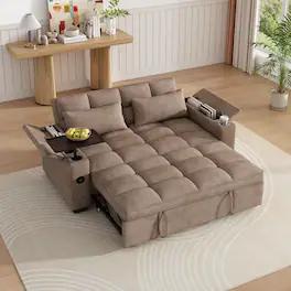 Anysun - 65" 3-in-1 Chenille Convertible Sofa Bed - Pullout Design with 90° Swivel Table, Easy Assembly for Living Room - Khaki