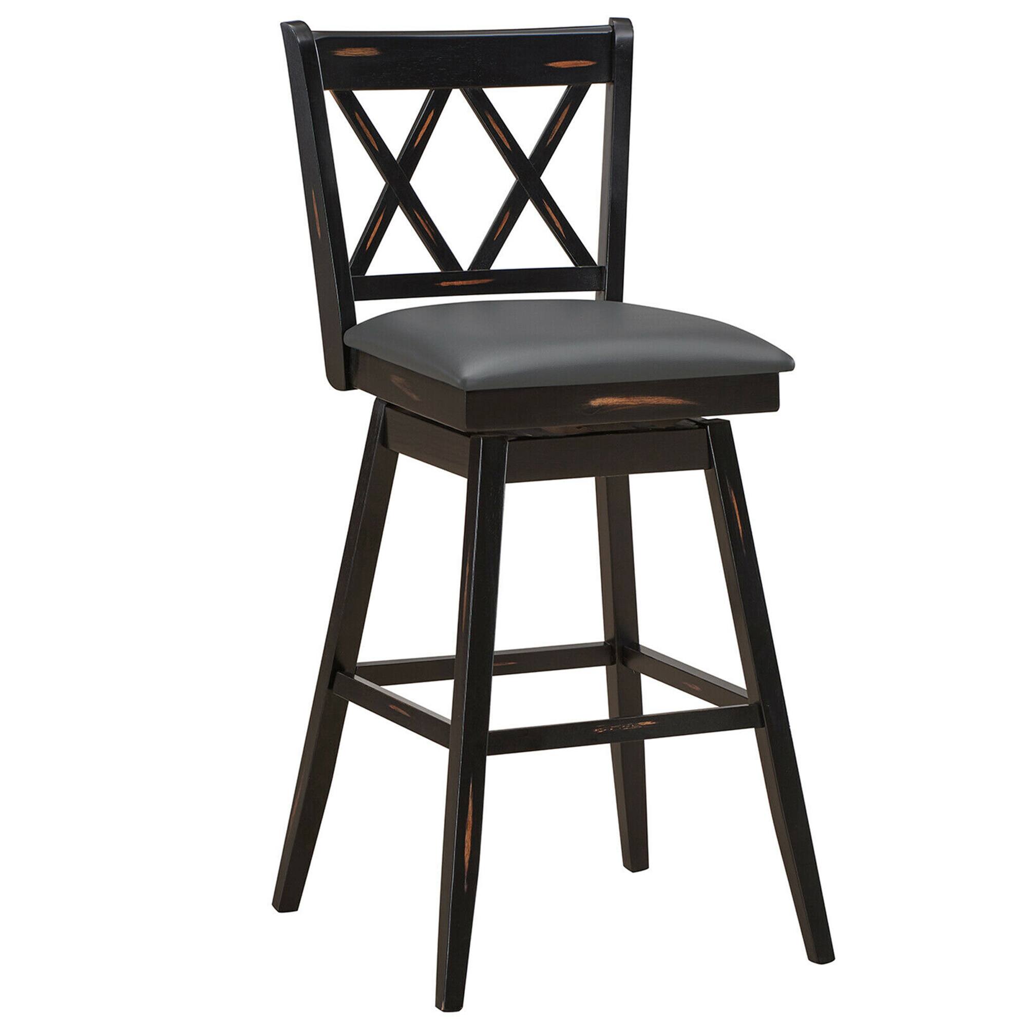 Alt View 9. Gymax - Gymax Set of 2 Barstools Swivel Bar Height Chairs with Rubber Wood Legs Black - Black.