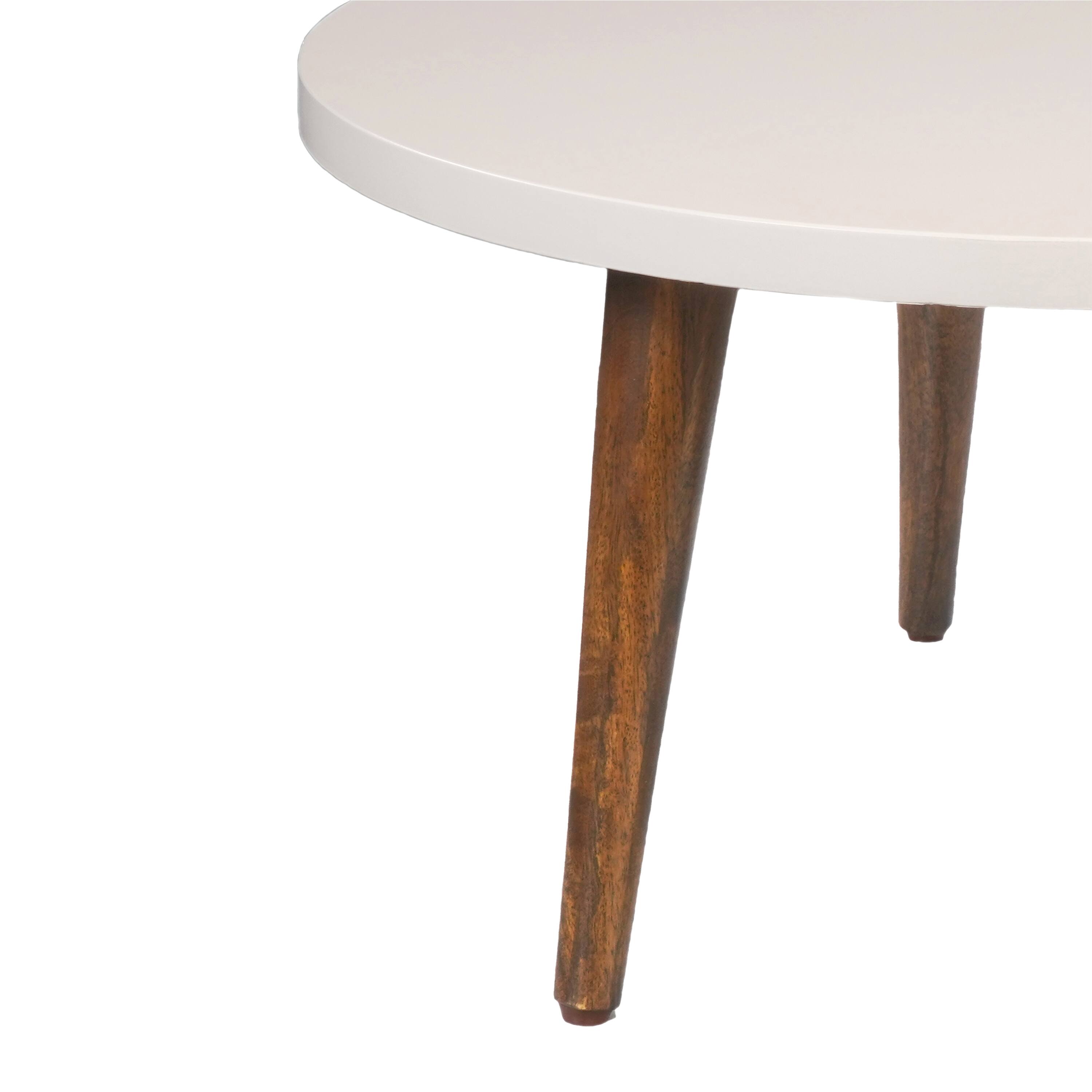 Alt View 2. Manhattan Lane - 24 Inch Modern Coffee Table, Round Off White MDF Top, Mango Wood Legs - Brown, White.