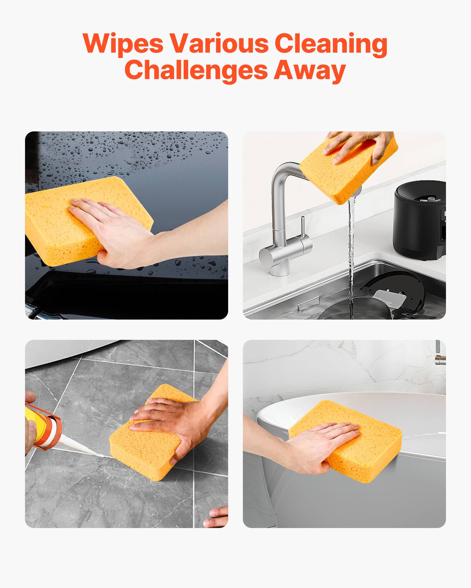 The text in the image is: "Wipes Various Cleaning Challenges Away."