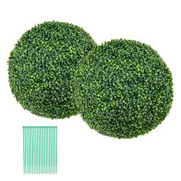 Gymax - 2 PCS 20'' Artificial Boxwood Topiary Balls Sun-protective Round Greenery Bushes - Green