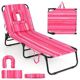 Kadyn - Lounge Chair Outdoor, Patio Lounge Chair,Beach Chaise Lounge Chair with Face Hole and Removable Pillow-Hot - Pink