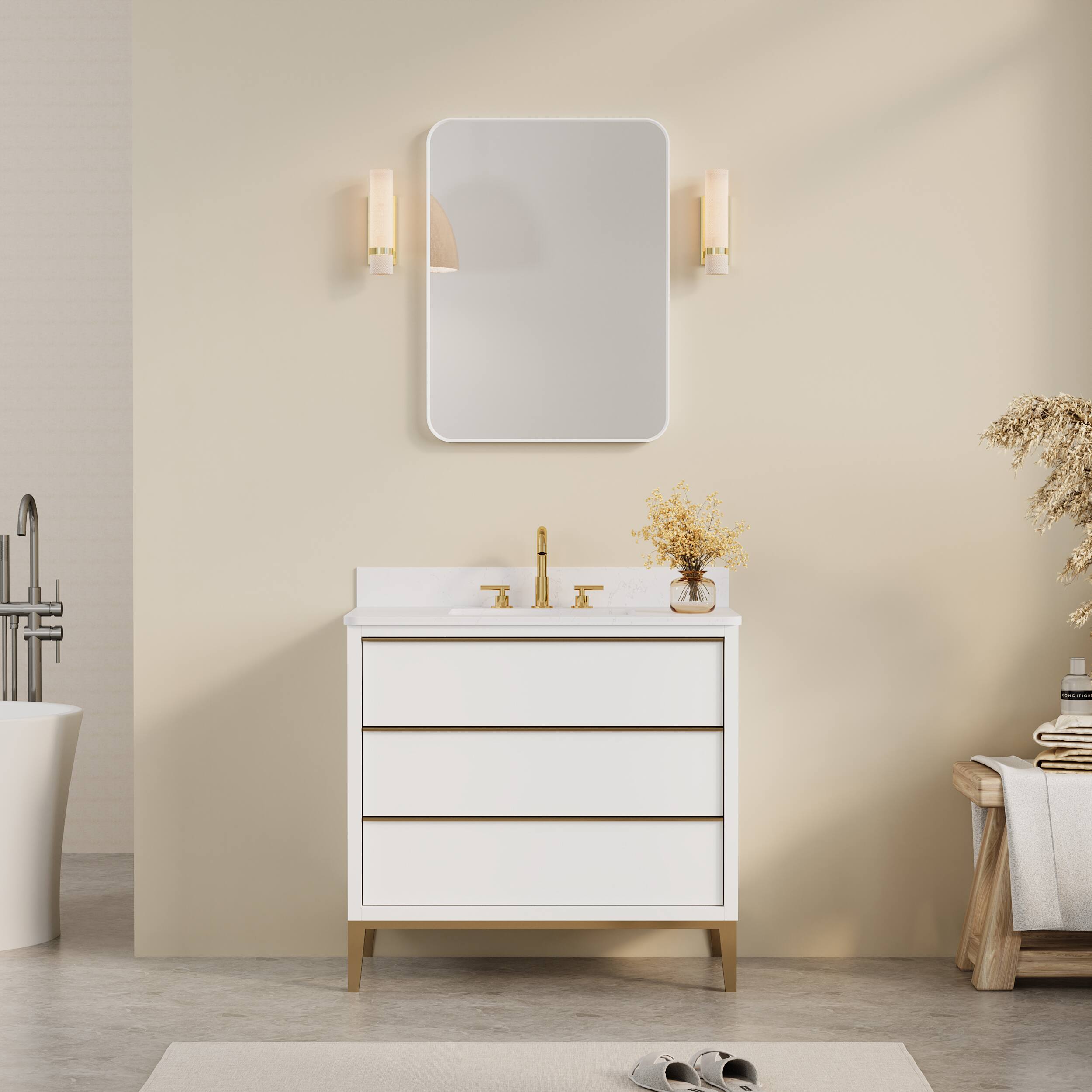 Alt View 1. WELLFOR - 24 in. W. x 32 in. H Rectangular Aluminum Framed Wall-Mounted Bathroom Vanity Mirror - White.