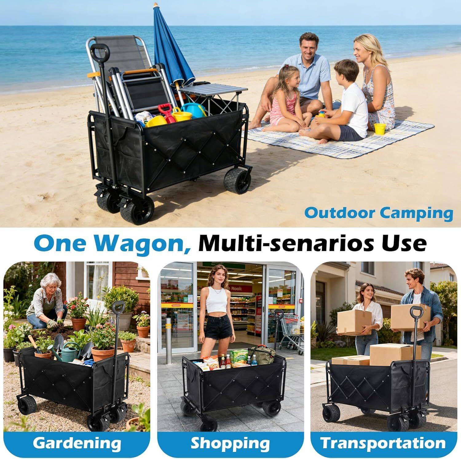 Outdoor Camping  
One Wagon, Multi-scenarios Use  
Rook Gardening  
Shopping  
Transportation