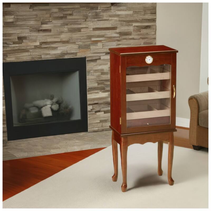 Alt View 4. Prestige - Belmont Standing Cigar Humidor Cabinet - Dark Teak Finish.