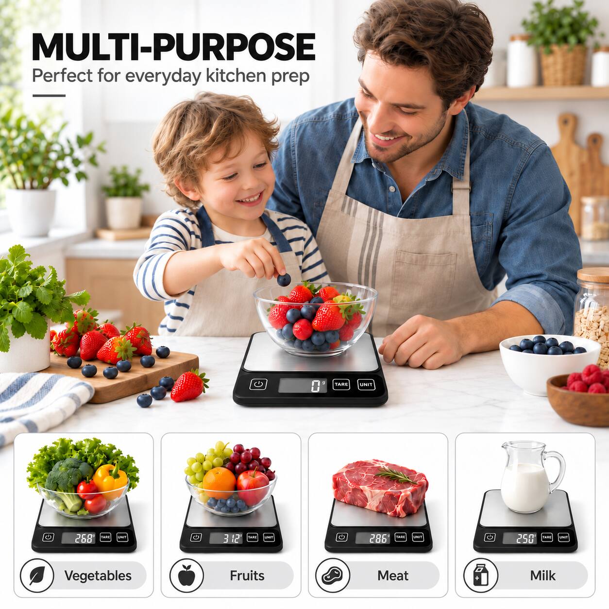 MULTI-PURPOSE  
Perfect for everyday kitchen prep

- Vegetables
- Fruits
- Meat
- Milk