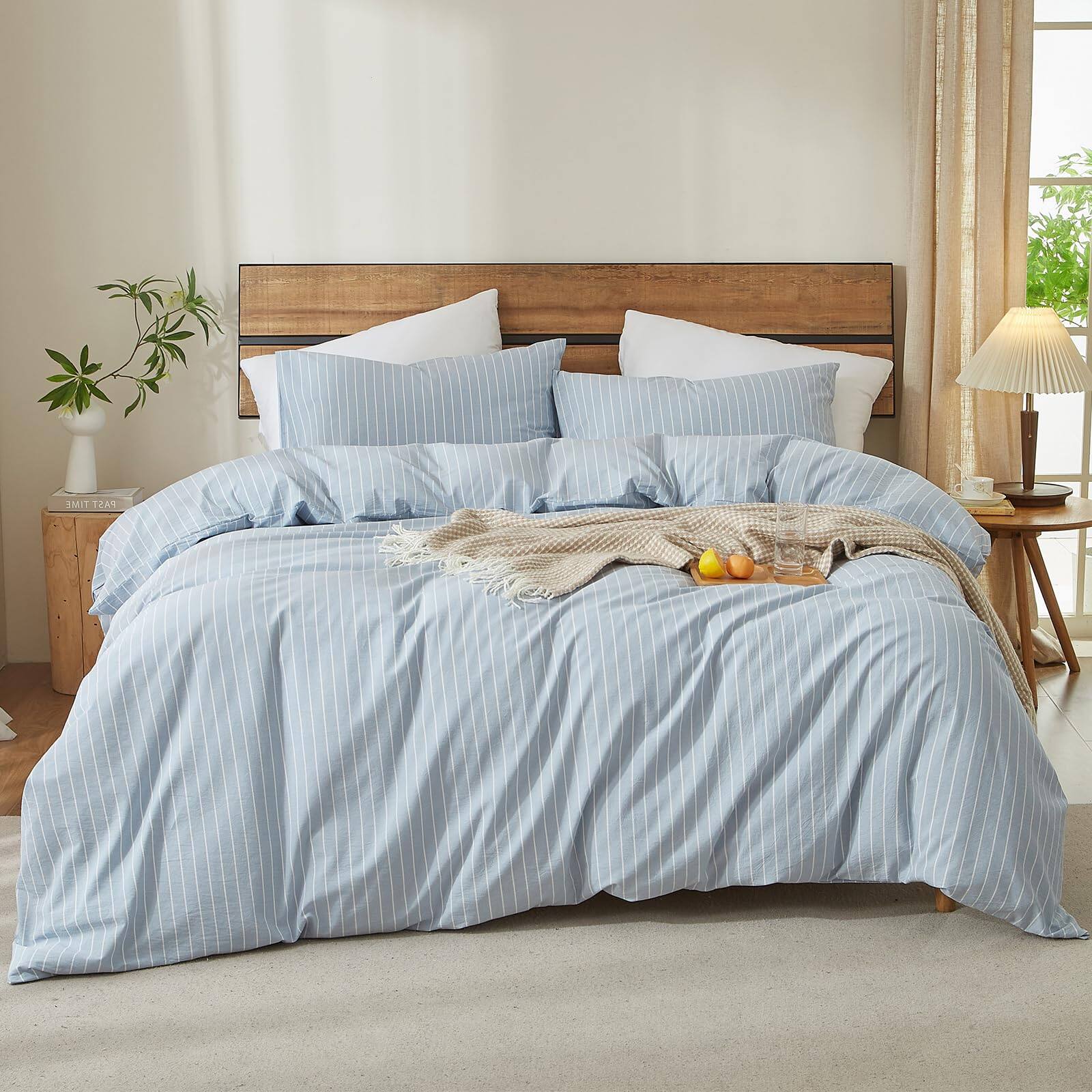 Wide Stripe-blue/White-California King(104" x 98"