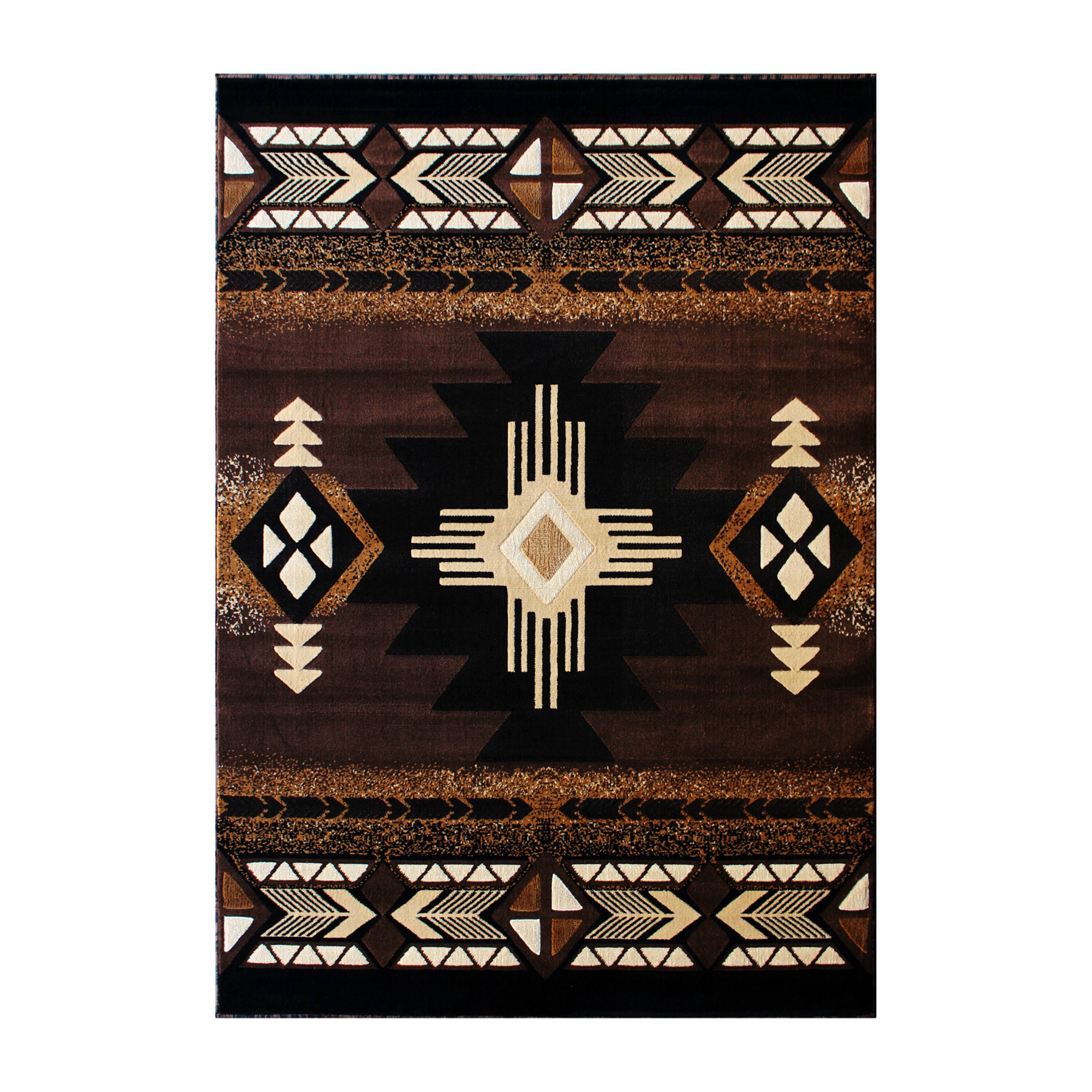 Alt View 1. Emma + Oliver - Santa Fe Olefin Accent Rug with Complementary Southwestern Pattern and Jute Backing - Chocolate.