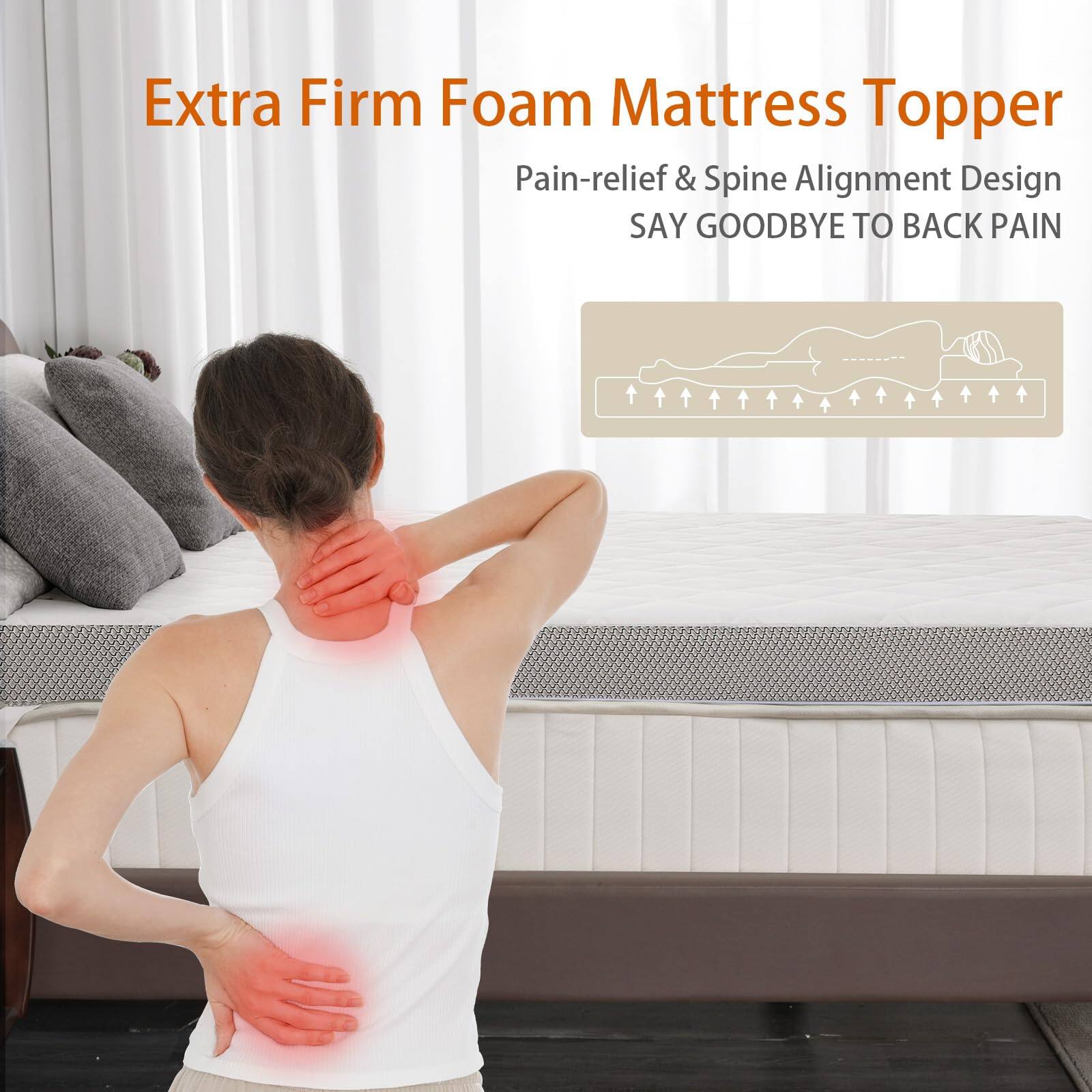 Extra Firm Foam Mattress Topper  
Pain-relief & Spine Alignment Design  
SAY GOODBYE TO BACK PAIN