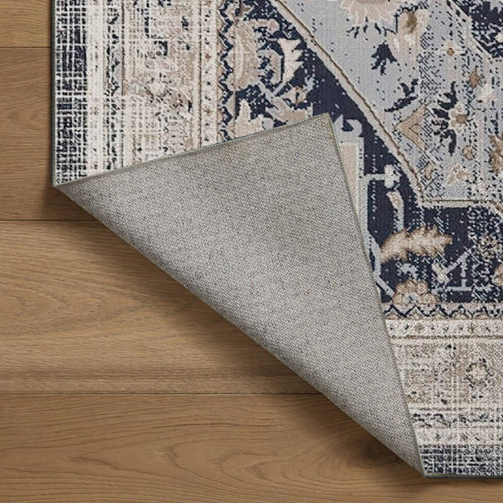 Alt View 2. Ihomeadore - 7FT x 5FT Vintage Bohemia Cotton Area Rug with Non-Slip TPR Backing for Indoor Living Room and Entryway - Blue.