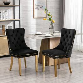 Trinkets Crazed - Velvet Dining Chair Set of 2 Upholstered Tufted Dining Room Chair with Nailhead Trim - black-gold