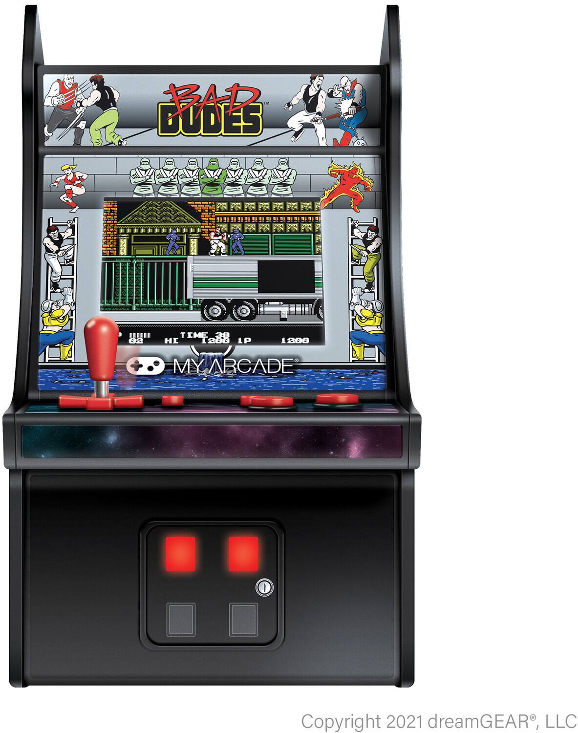 BAD DUDES  
TIME 38  
HI 1206  
LP 1200  
MYARCADE  
Copyright 2021 dreamGEAR, LLC