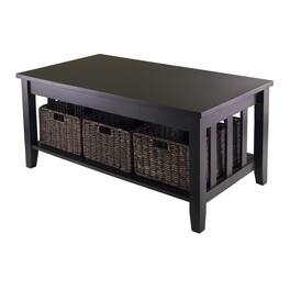 Hivvago - Mission Style Dark Wood Coffee Table with 3-Folding Storage Baskets - Brown