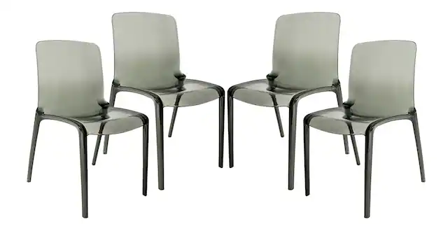 Front. LeisureMod - Murray 4-Pieces Modern Plastic Dining Chair with Transparent Design Fully Assembled - Black.