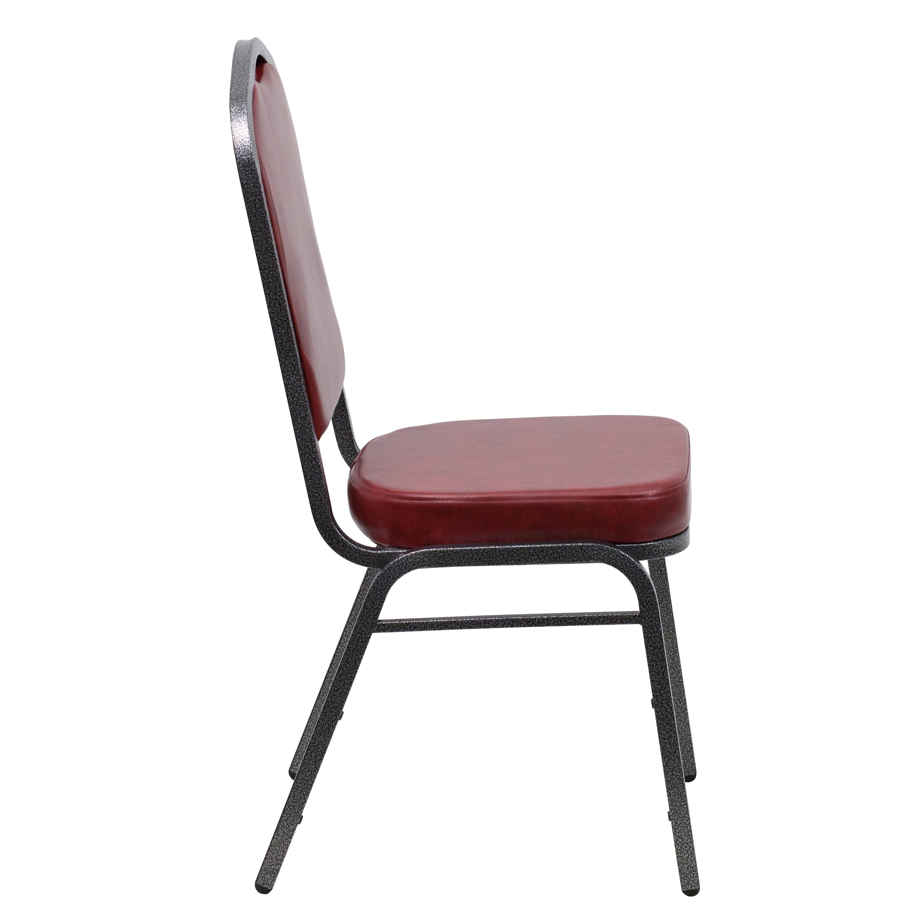 Alt View 7. Emma + Oliver - 4 Pack Crown Back Stacking Banquet Chair - Burgundy Vinyl/Silver Vein Frame.