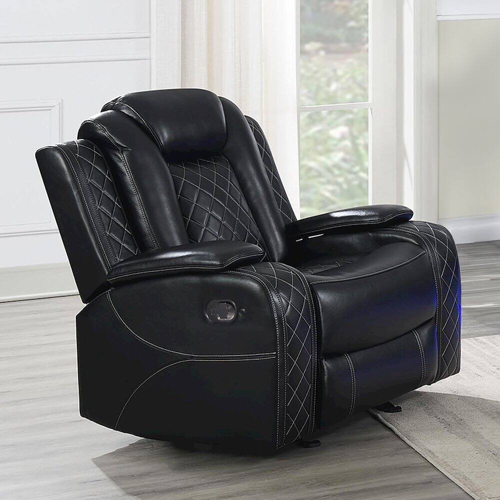 Alt View 2. New Classic Furniture - Orion II Faux Leather Glider Recliner - Black.