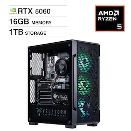 Velztorm - Fultix Desktop PC (AMD Ryzen 5-5500, 16GB DDR4 RAM, 1TB PCIe SSD, Win 11 Pro) - Black