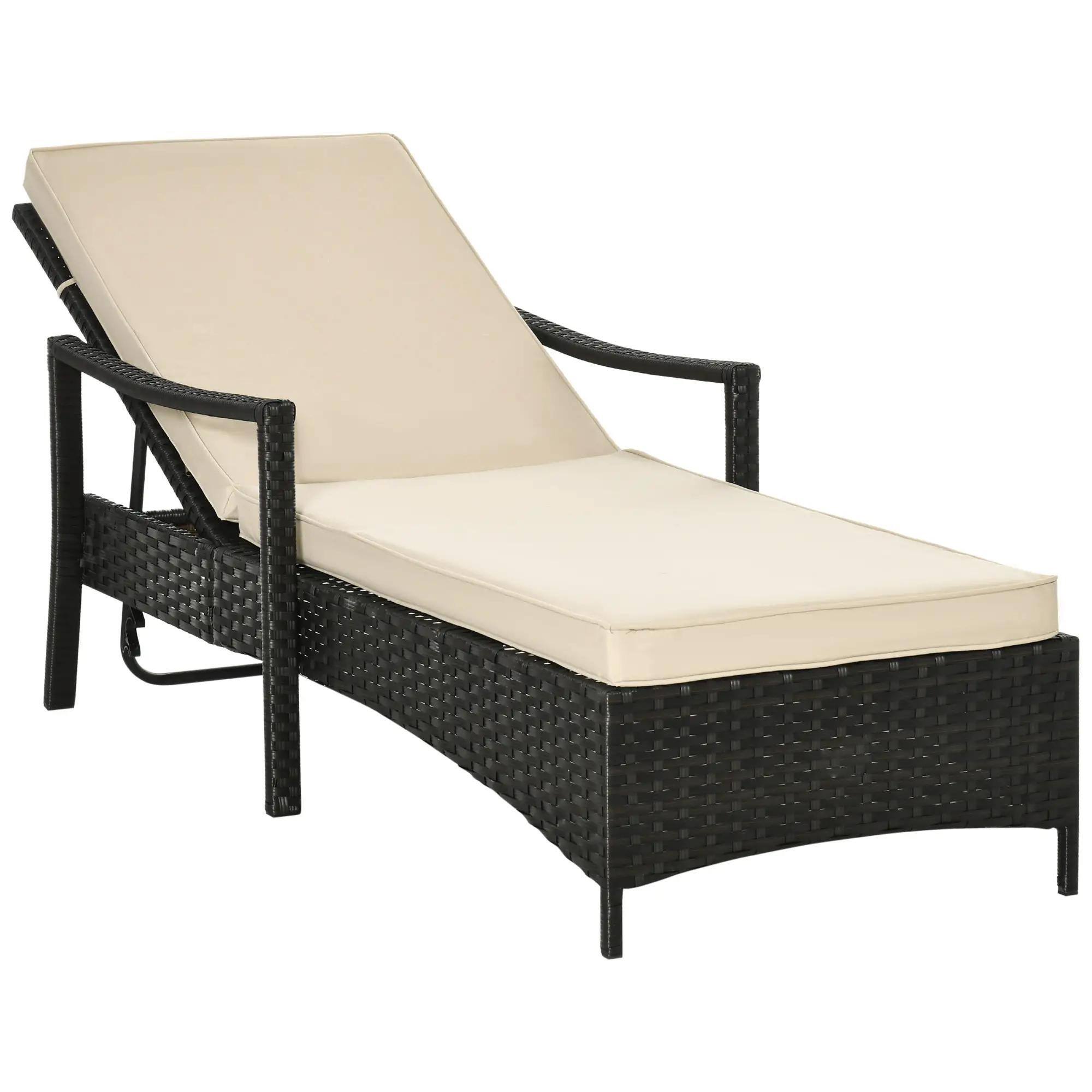 Spaco - Outdoor Recliner with Cushions,Adjustable Footrest,Armrests,Tray Table - Beige