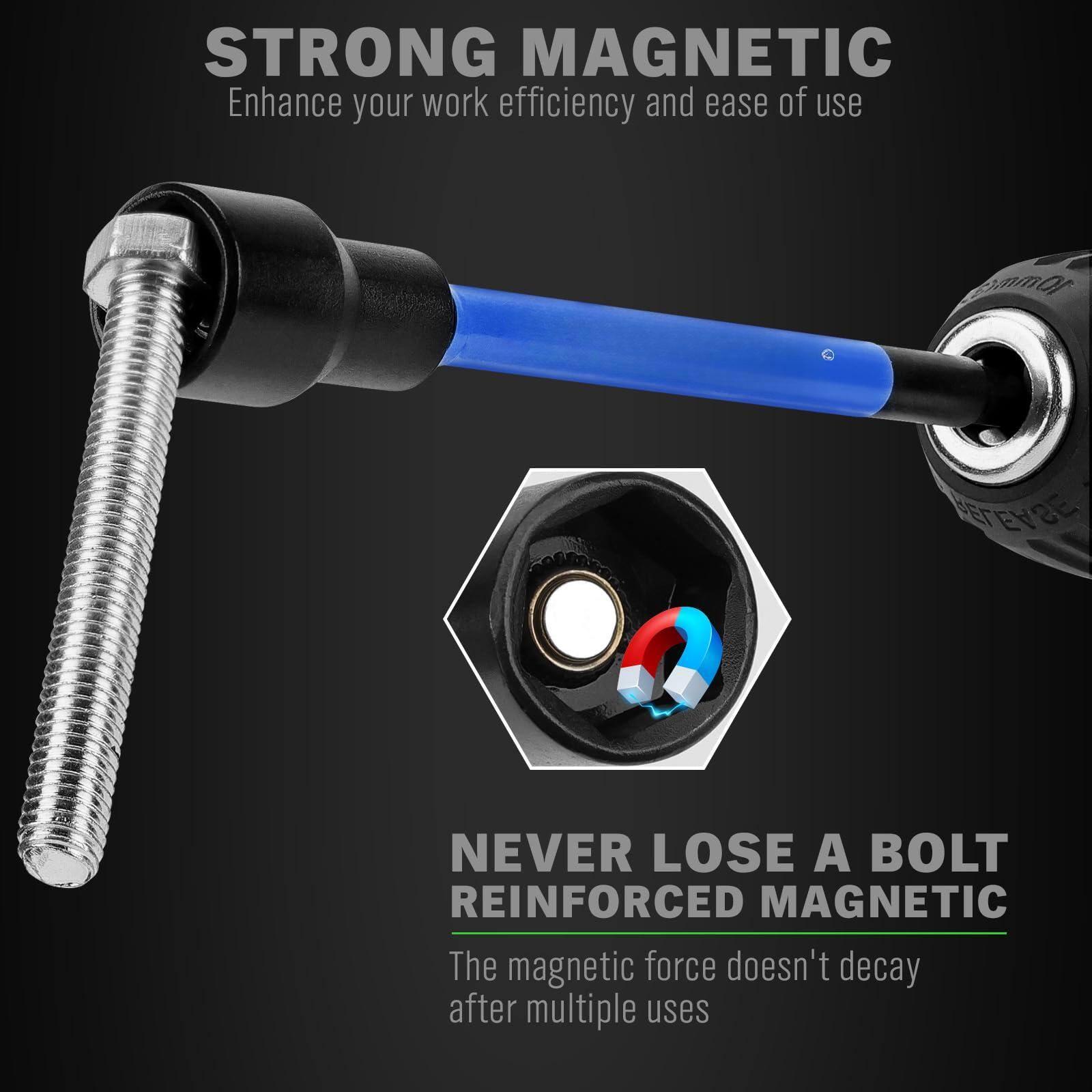 STRONG MAGNETIC  
Enhance your work efficiency and ease of use  

NEVER LOSE A BOLT  
REINFORCED MAGNETIC  
The magnetic force doesn't decay after multiple uses