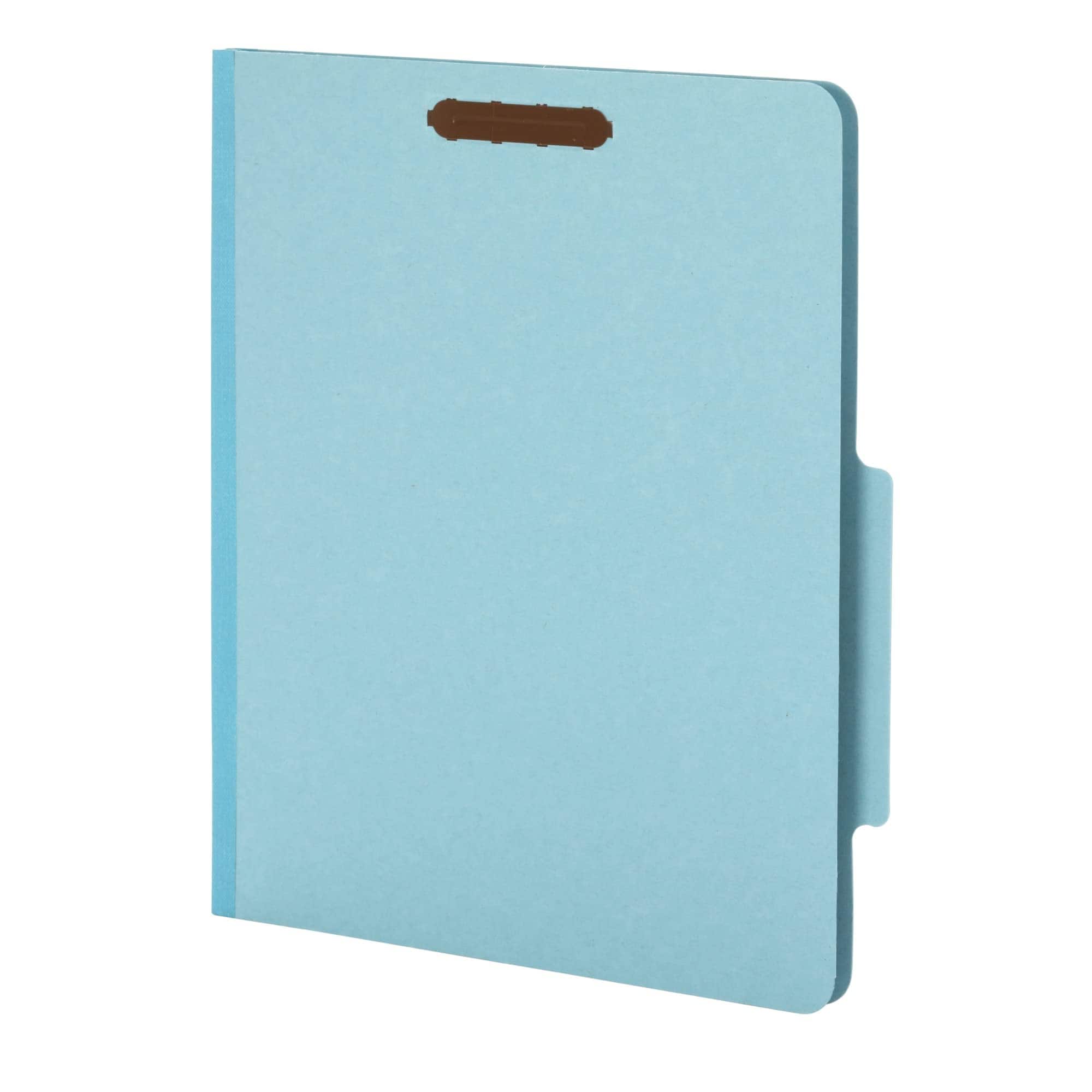 Tops Business Forms - Colored Pressboard Top Tab  Folders, 2.5" Expansion, 2 Dividers, 6 Fasteners, Letter Size, Light Blue, 10/Box