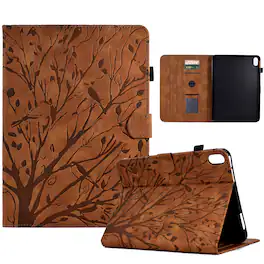 Dteck - Flip Leather Case for Apple iPad (A16) 11" 2025/iPad 10th 10.9" (2022) Tree Pattern Card Slots Auto Wake/Sleep Cover - Brown