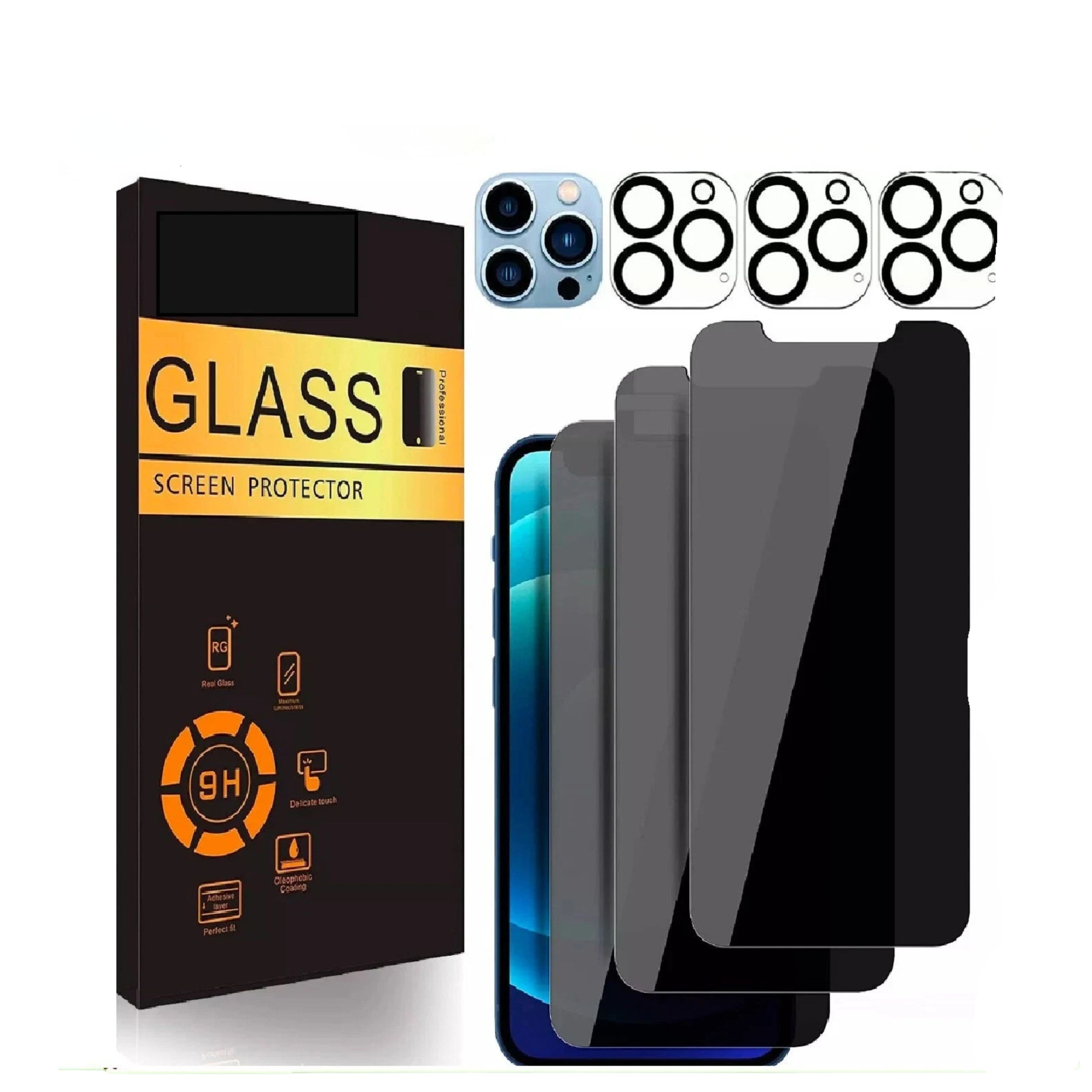 Kitcheniva - Pro Privacy Tempered Glass And Back Camera Protector For Iphone 13 Pro - Clear
