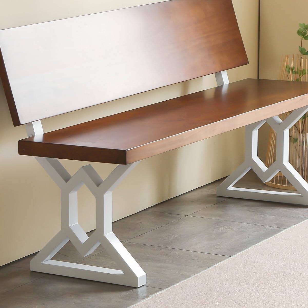 Front. JETRANSPORT - White Bench 16 Inch Triangle Metal Chair Base With Backrest Bracket Set Of 2 Diy Project Suit For Butcher - BASE01.