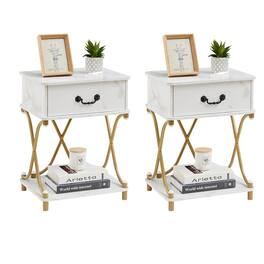 Vecelo - Set of 2 Industrial Nightstand with X-Design Frame - Drawer End Table for Bedroom Living Room, 23.6" Retro Side Table - White
