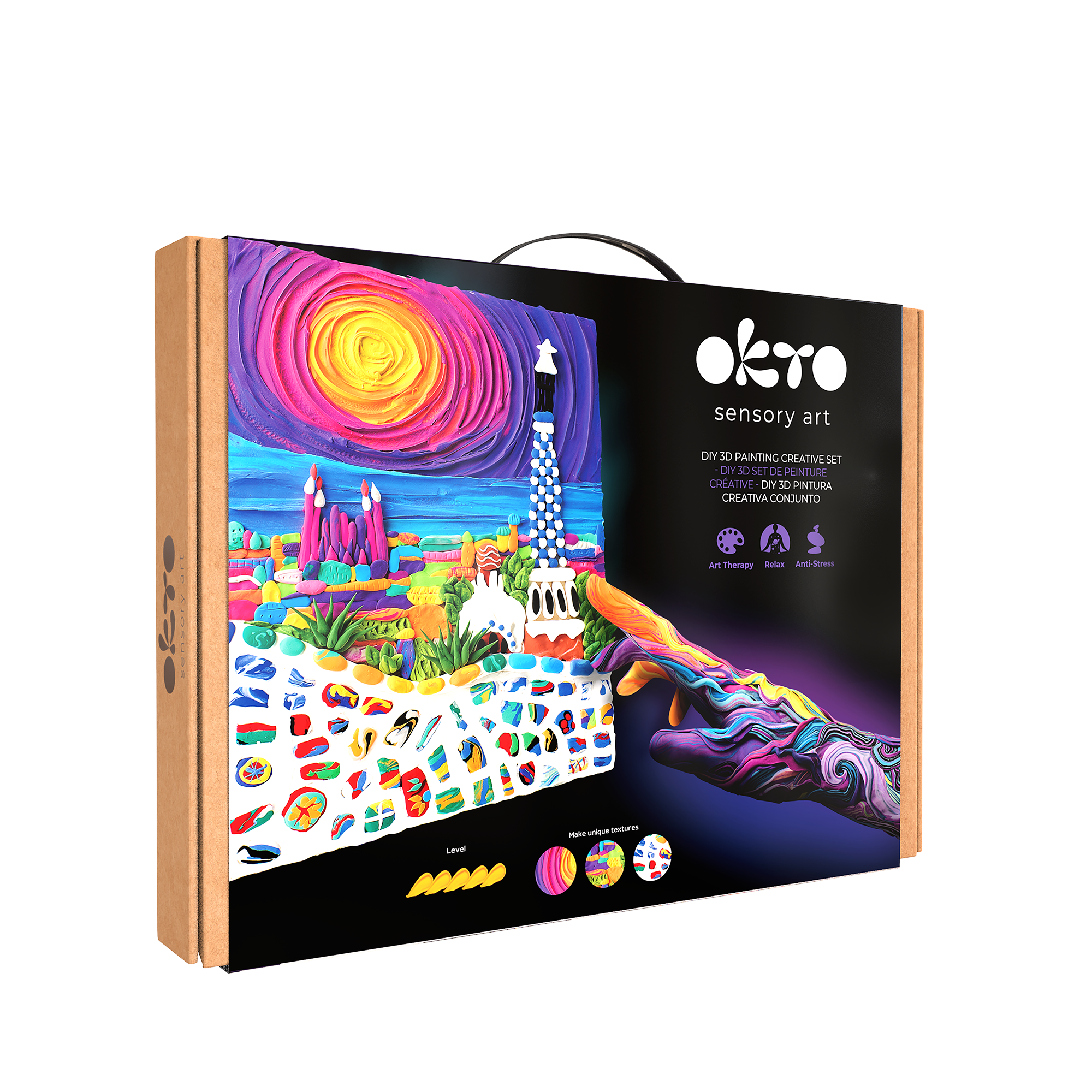 sensory art: DIY 3D PAINTING CREATIVE SET  
DIY 3D SET DE PEINTURE CREATIVE  
DIY 3D PINTURA CREATIVA  
CONJUNTO ART THERAPY  
Relax, Heal, and Stress