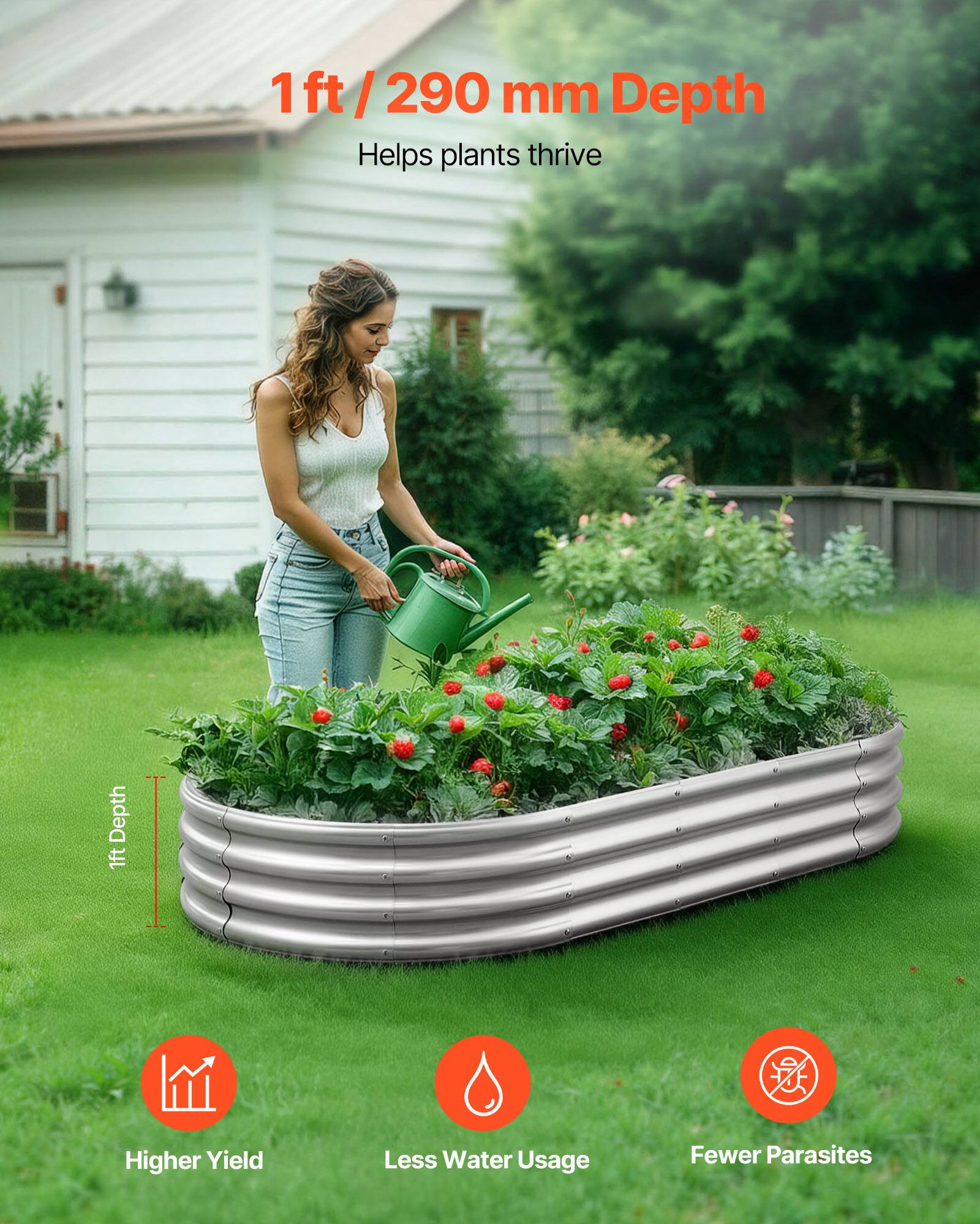 1 ft / 290 mm Depth  
Helps plants thrive  

Higher Yield  
Less Water Usage  
Fewer Parasites