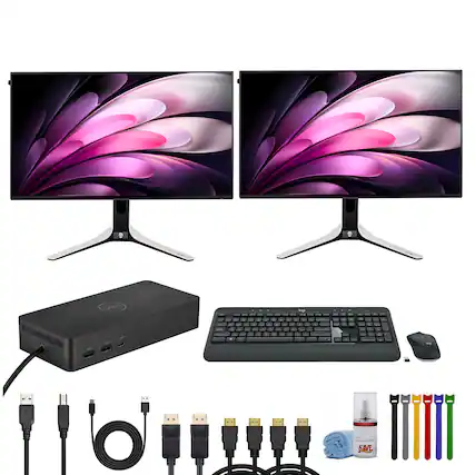 Front. Alienware - Pack of 2x Alienware 27" 1440p 280Hz Gaming Monitor, Dell Universal Dock - Black.