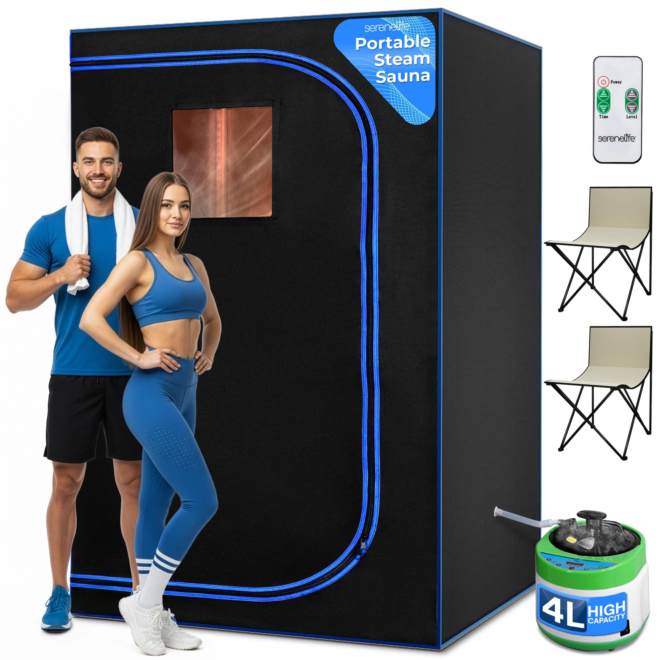 SereneLife - Portable Sauna for Home, 2 Person Steam Tent with 4L Steamer, 2 Folding Chairs, Remote Control In-Home Spa - Black price history on PriceWatchPro