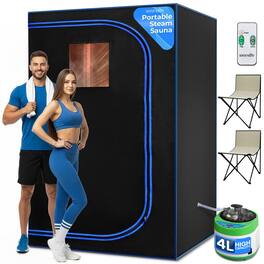 SereneLife - Portable Sauna for Home, 2 Person Steam Tent with 4L Steamer, 2 Folding Chairs, Remote Control In-Home Spa - Black