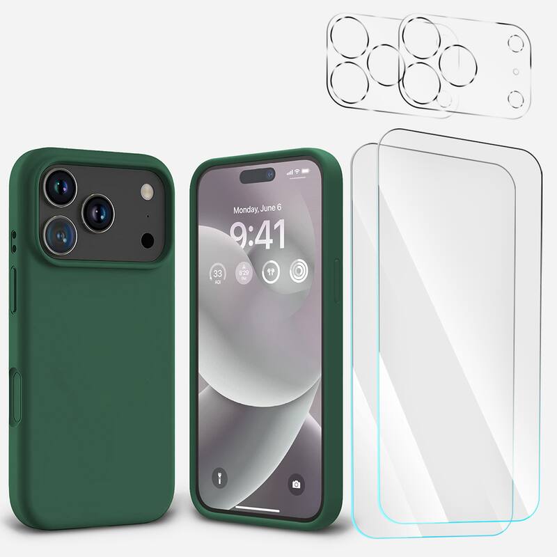 Entronix - 5-in-1 Protection Bundle for iPhone 17 Pro Max - Silicone Case & Screen Protectors - Green