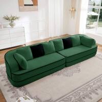 Front. Roomtec - 135 inch 4Seat Teddy Fabric No Assembly 32D High Density sponge Boneless Sofa Fluffy Comfy CouchOversize sofaContrast - Green.