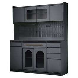 Boyel Living - Spacious 63-Inch Kitchen Buffet with Hutch & Power Outlet, Large Storage Cabinet for Dining Room or Coffee Bar - Black