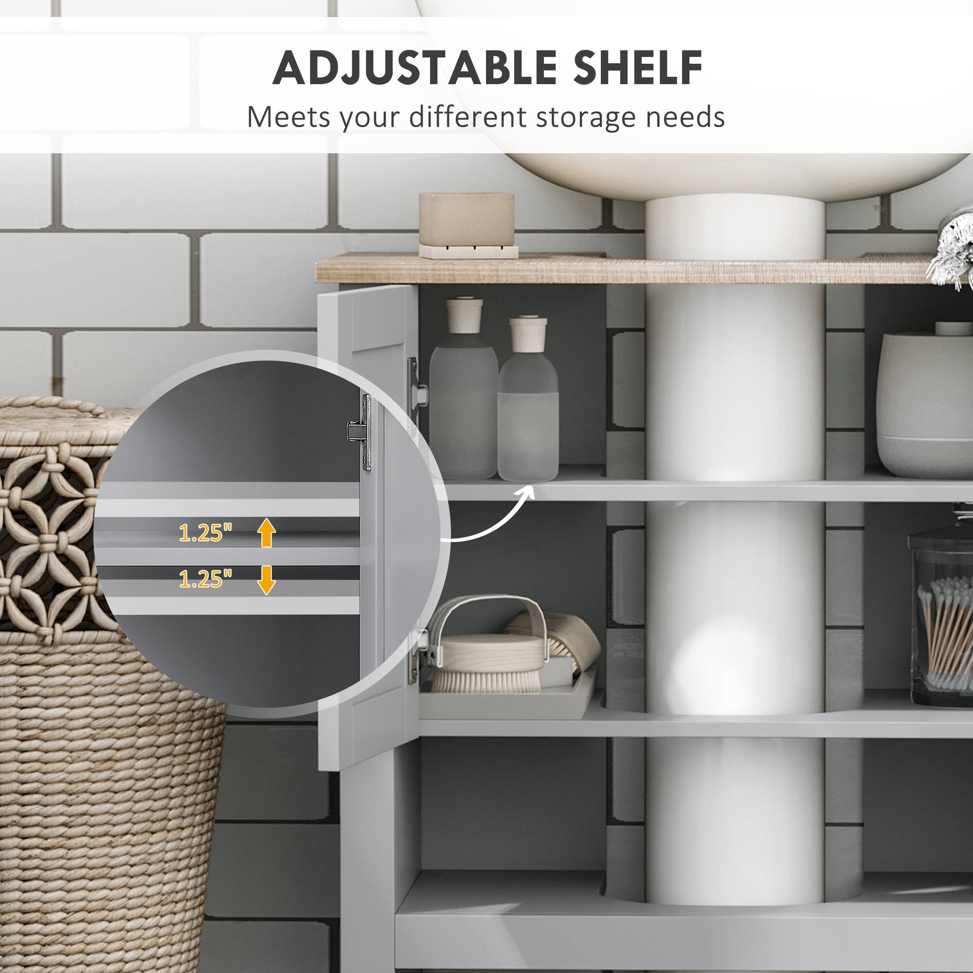 ADJUSTABLE SHELF  
Meets your different storage needs  

1.25"  
1.25"
