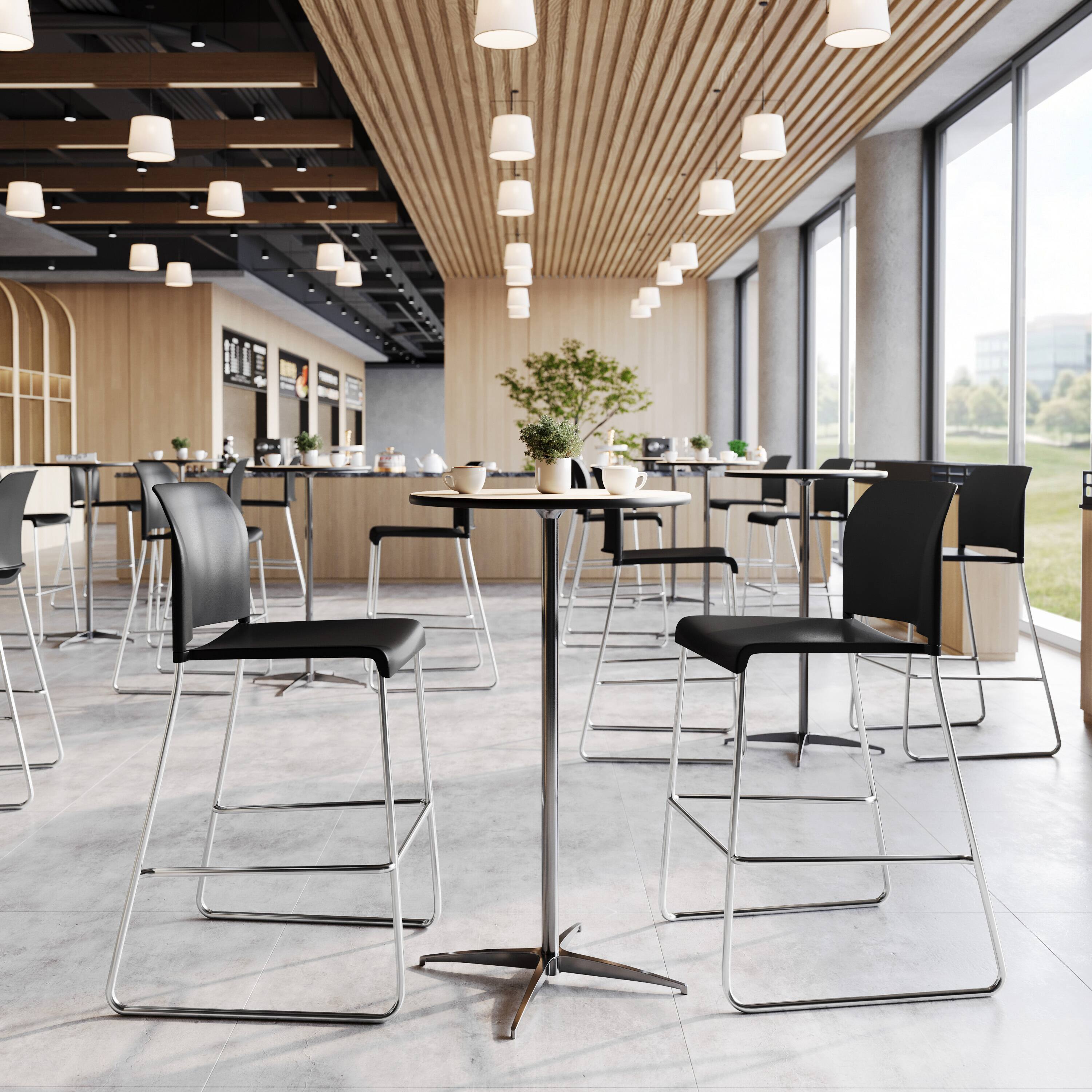 Alt View 1. Emma + Oliver - Calliope Stackable Office Reception Barstool with Contoured Backrest and Chrome Sled Base - Black Plastic/Chrome Frame.