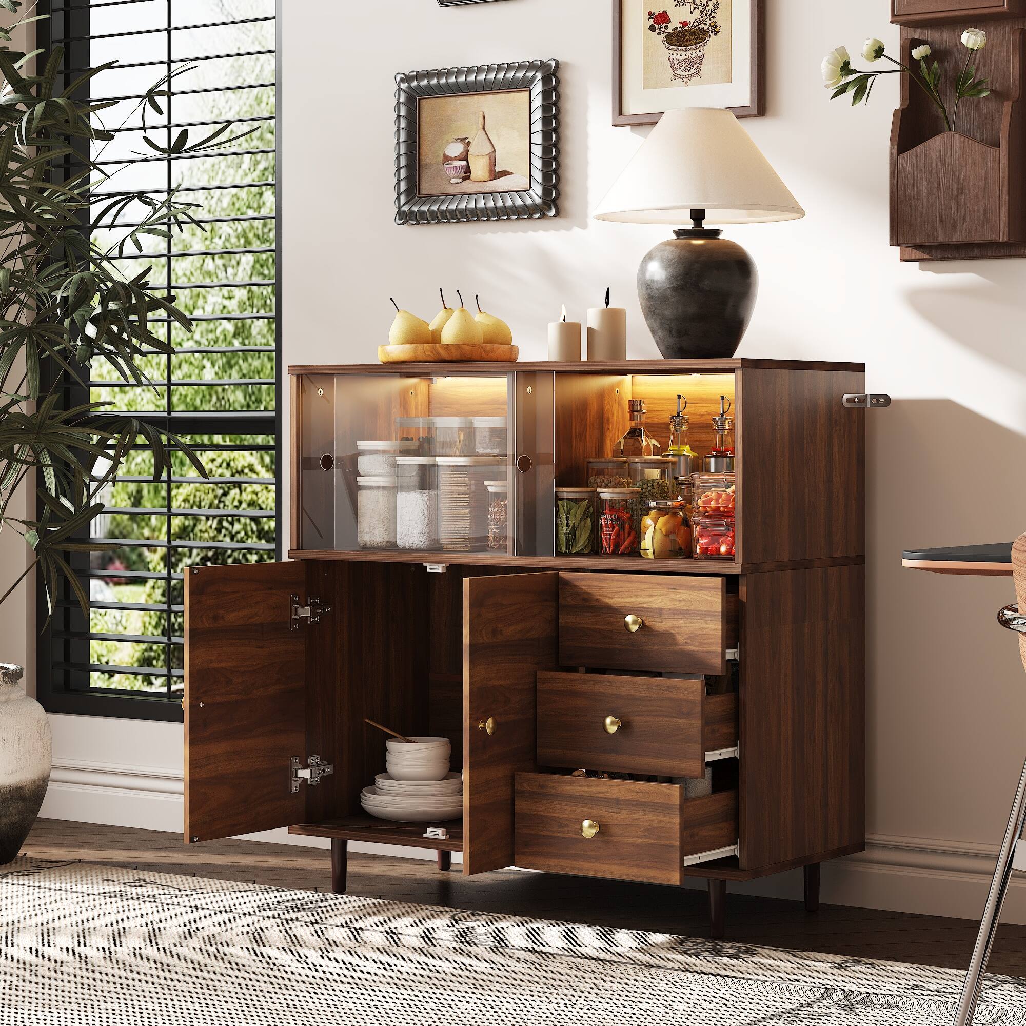 Alt View 6. Famapy - Famapy Modern Storage Cabinet with Sliding Acrylic Doors - Brown.