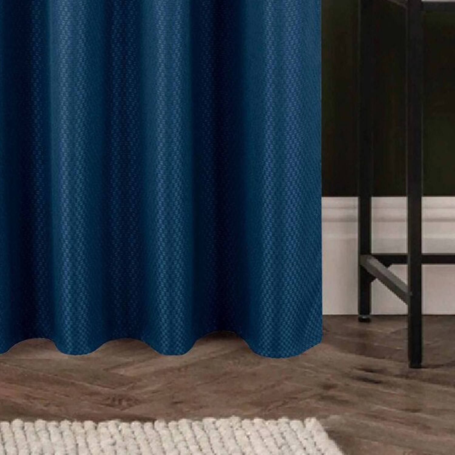 Alt View 2. Olivia Gray - Olivia Gray 100% Polyester 250 GSM Basket Weave Ian Luxury Jacquard Blackout Grommet Curtain Panel 54" x 84" Blue - Blue.