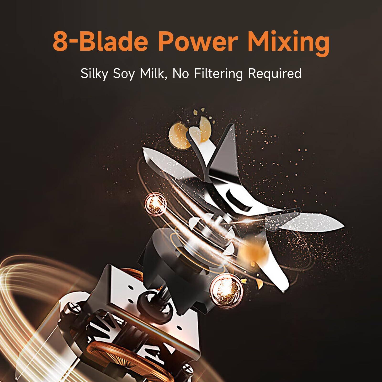 8-Blade Power Mixing  
Silky Soy Milk, No Filtering Required