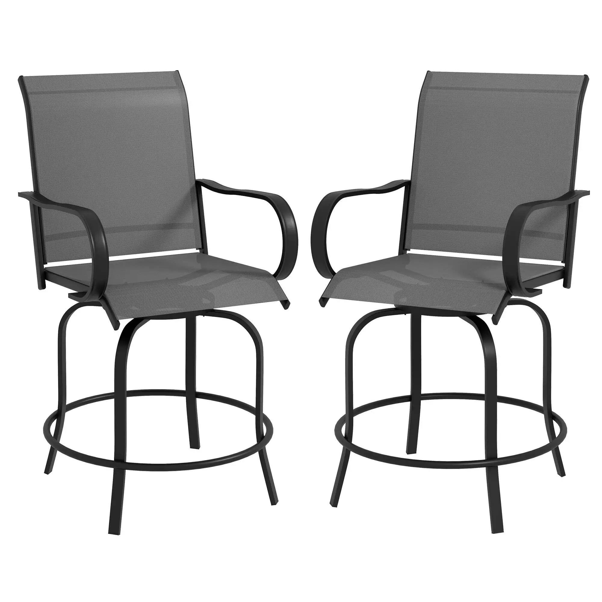 Angle. Resenkos - Resenkos Outdoor Bar Stools Set, 360° Swivel Bar Height Chairs, Steel, Mesh Fabric, Gray - Gray.
