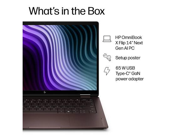 What's in the Box

HP OmniBook X Flip 14" Next Gen AI PC

Setup poster

65 W USB Type-C* GaN power adapter