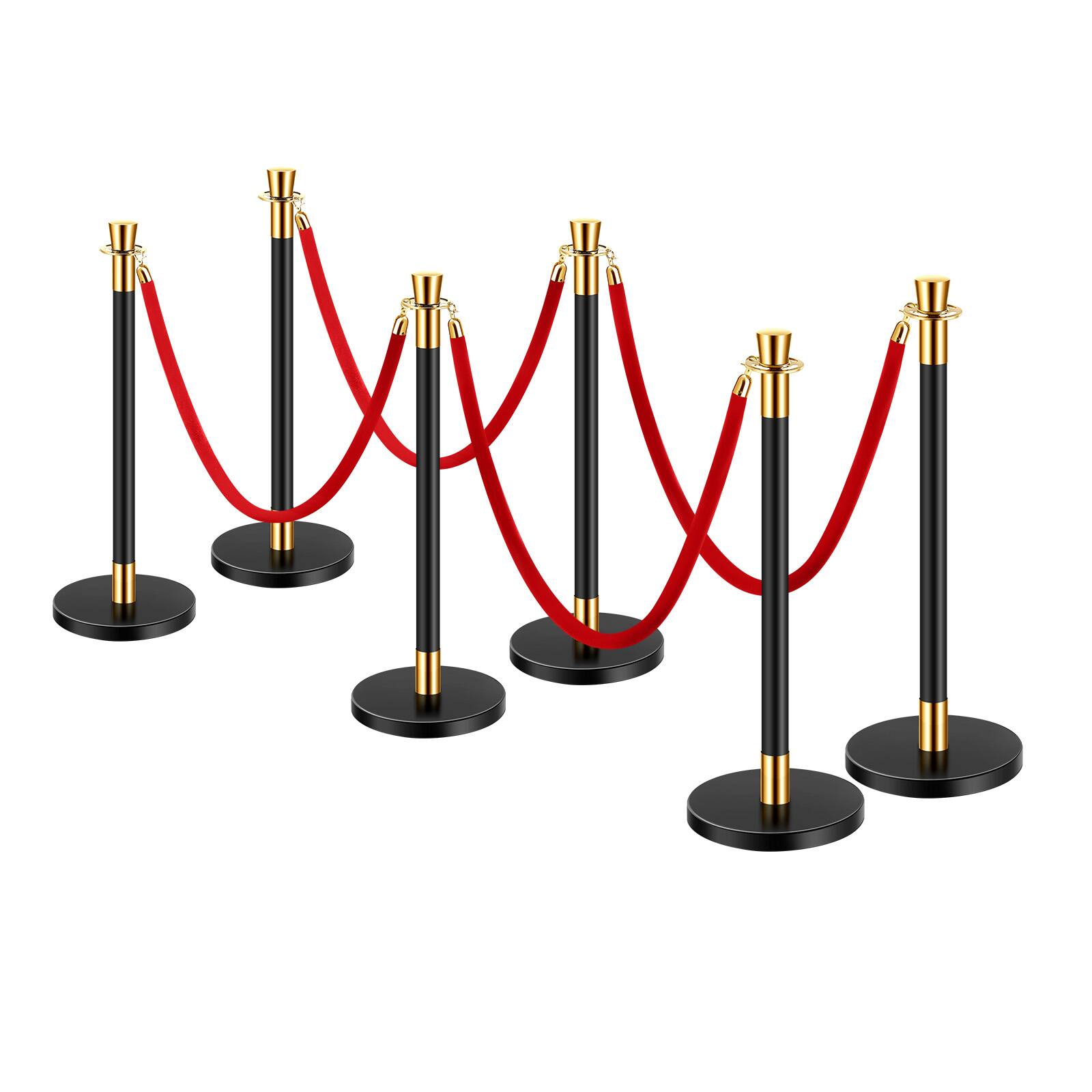 Alt View 5. VEVOR - Stanchions and Velvet Ropes, 6 Pcs Crowd Control Barriers with 4 Red Velvet Ropes, Stainless Steel Stanchion Post Queue - Black red velvet.