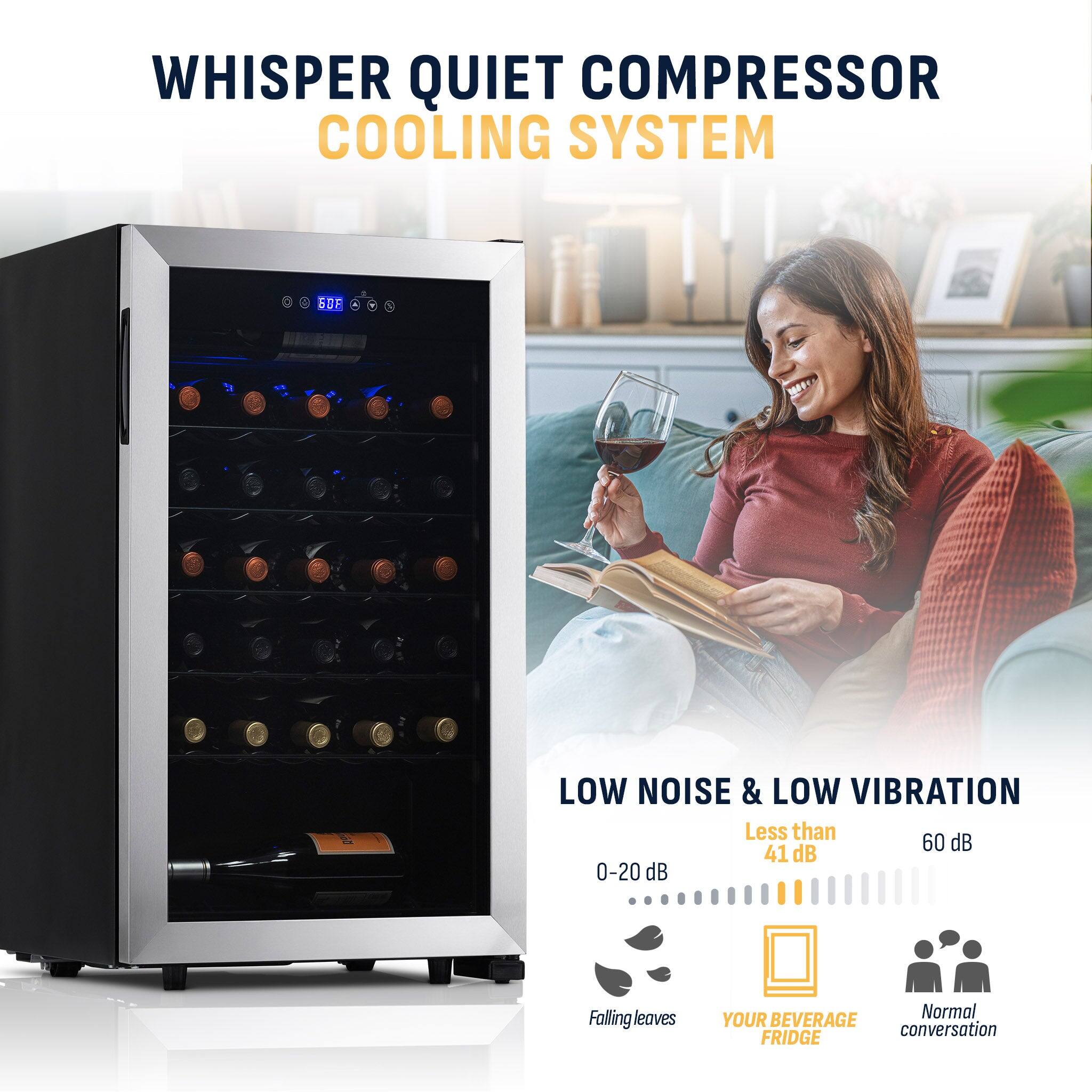 WHISPER QUIET COMPRESSOR COOLING SYSTEM

LOW NOISE & LOW VIBRATION
Less than 41 dB
0-20 dB
Falling leaves
YOUR BEVERAGE FRIDGE
Normal conversation